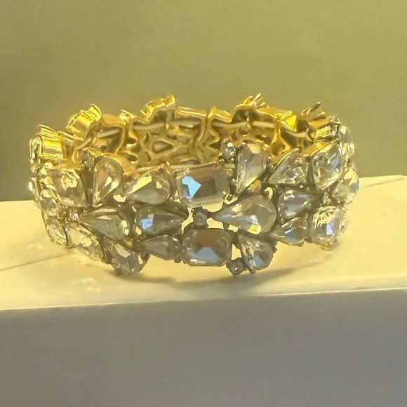 Vintage J. Crew Gold and Silver Crystal leaves stretch bracelet - Picture 2 of 8